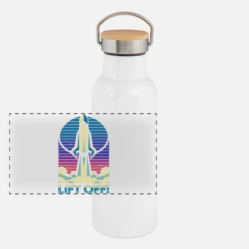 Illustration de lancement de fusée rétro Gourde isotherme avec bouchon en bambou