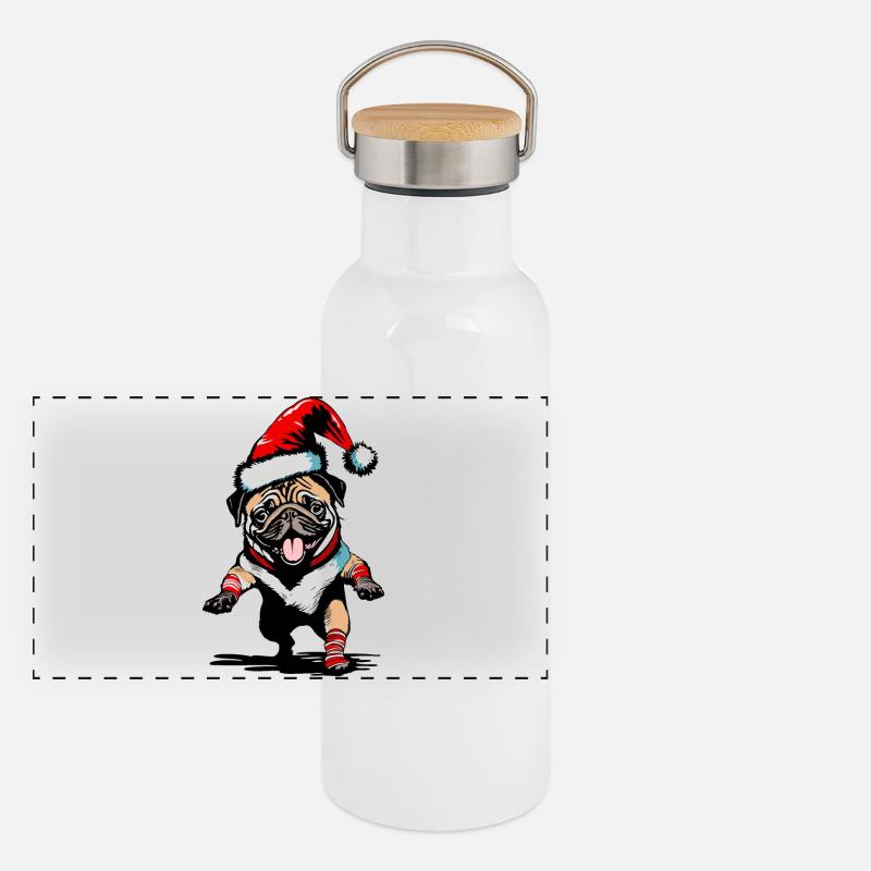 Dancing Pug with Santa Hat Panoramic Thermal Bottle with Bamboo Lid