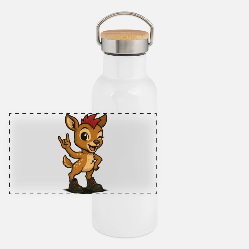 Punk Rock Rehkitz Panorama Thermosflasche mit Bambusdeckel