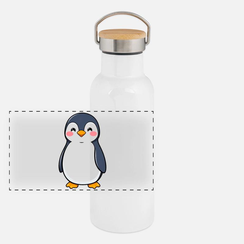 Pinguin Panorama Thermosflasche mit Bambusdeckel