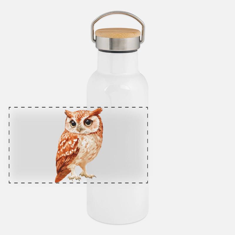 Eule Panorama Thermosflasche mit Bambusdeckel