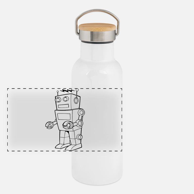 Robot Vintage Sketch Design Panoramic Thermal Bottle with Bamboo Lid