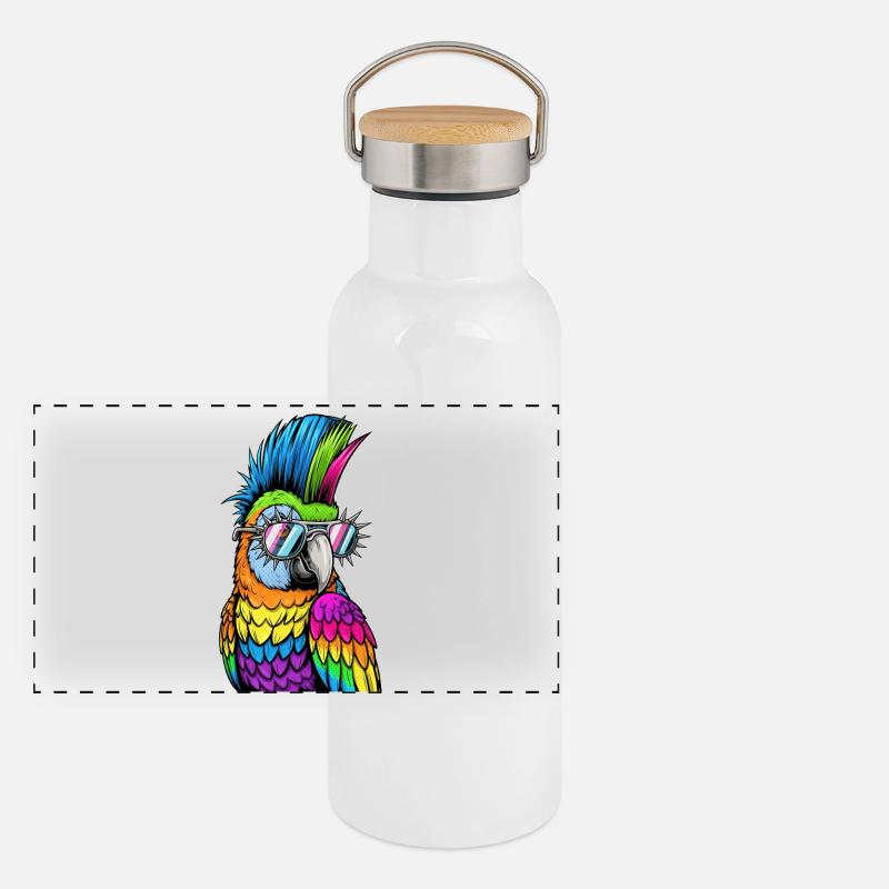 Perroquet disco coloré avec des lunettes de soleil Gourde isotherme avec bouchon en bambou