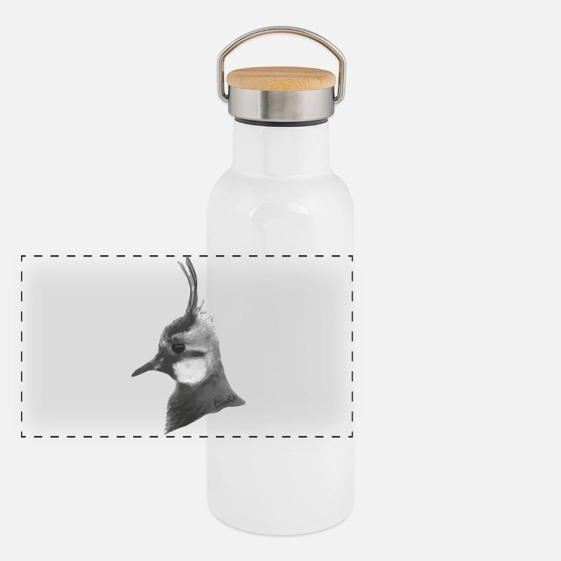 Lapwing Portrait - Gray Bird's Head with Feather Crown Panoramic Thermal Bottle with Bamboo Lid