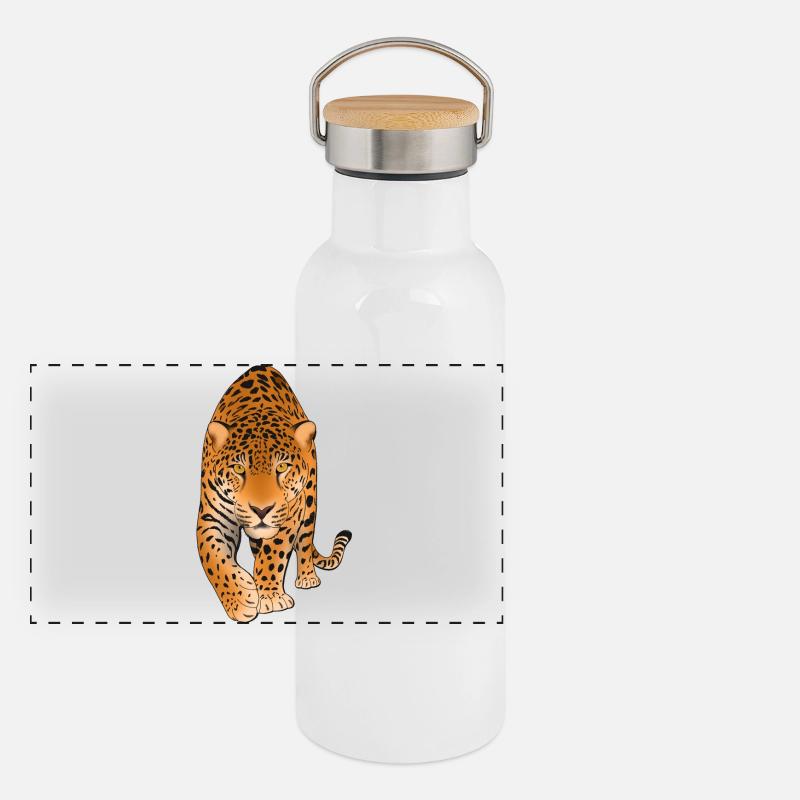 Grand chat léopard Gourde isotherme avec bouchon en bambou