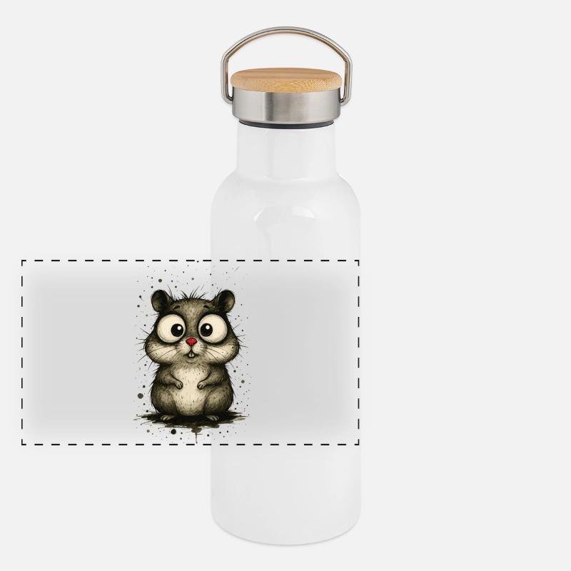 Lustiger Hamster mit großen Augen – Comic Splash - Panorama Thermosflasche mit Bambusdeckel - Weiß