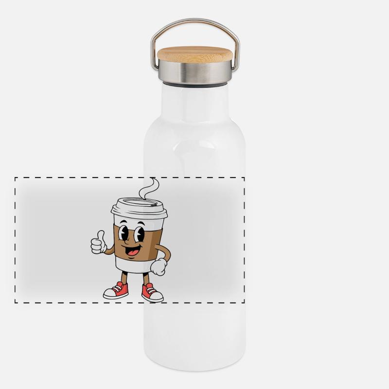 Cartoon Kaffeetasse Comic Koffein Panorama Thermosflasche mit Bambusdeckel
