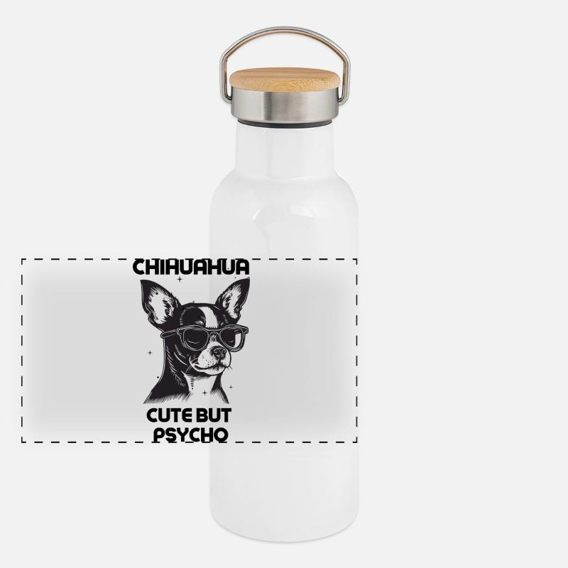Chihuahua Niedlich, aber Psycho Panorama Thermosflasche mit Bambusdeckel