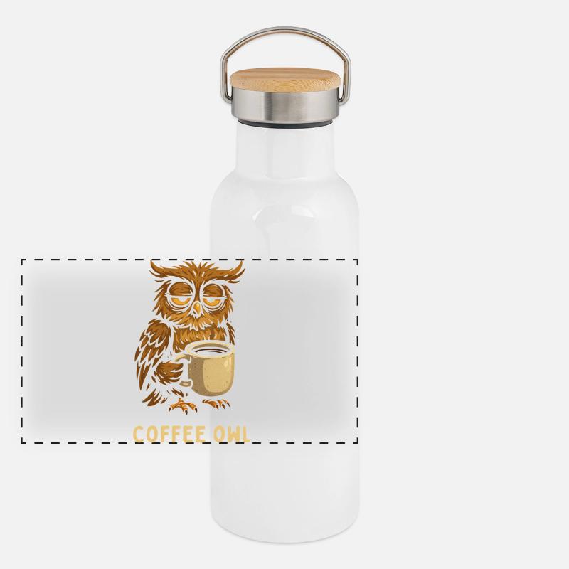 Coffee Owl - Kaffee Eule mit Becher Espresso  Panorama Thermosflasche mit Bambusdeckel