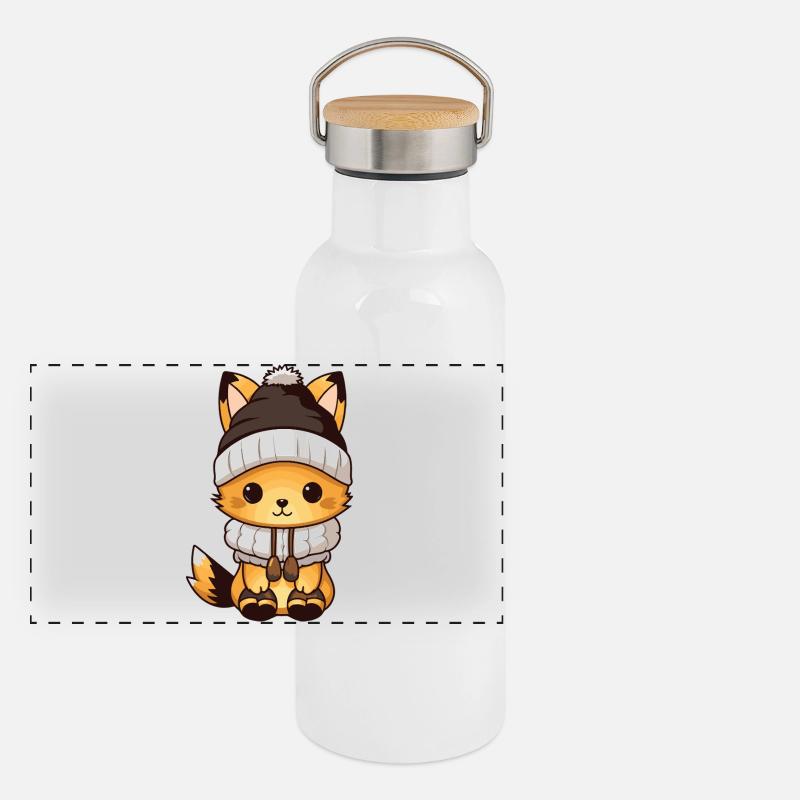 Fuchs Winter Tier Baby Comic Panorama Thermosflasche mit Bambusdeckel