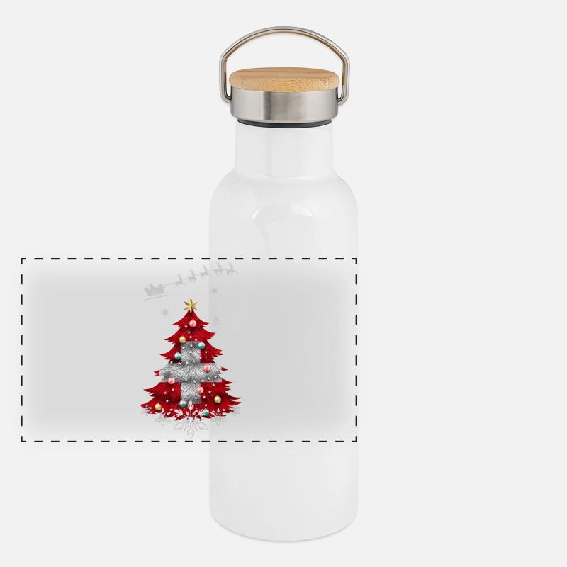 Sapin de Noël avec drapeau suisse Gourde isotherme avec bouchon en bambou