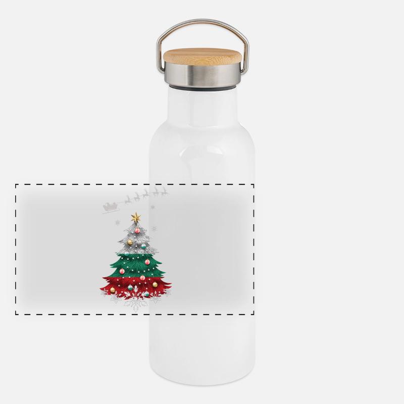 Christmas tree with Bulgaria flag Panoramic Thermal Bottle with Bamboo Lid
