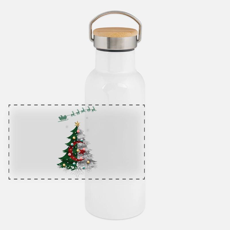 Weihnachtsbaum mit algerischer Flagge Panorama Thermosflasche mit Bambusdeckel
