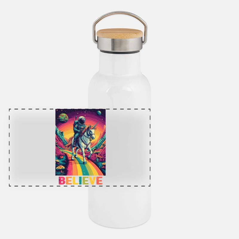 Astronaut auf Regenbogen-Einhorn Panorama Thermosflasche mit Bambusdeckel