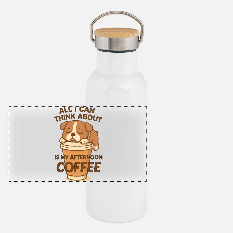 Tired dog only thinks about coffee Panoramic Thermal Bottle with Bamboo Lid