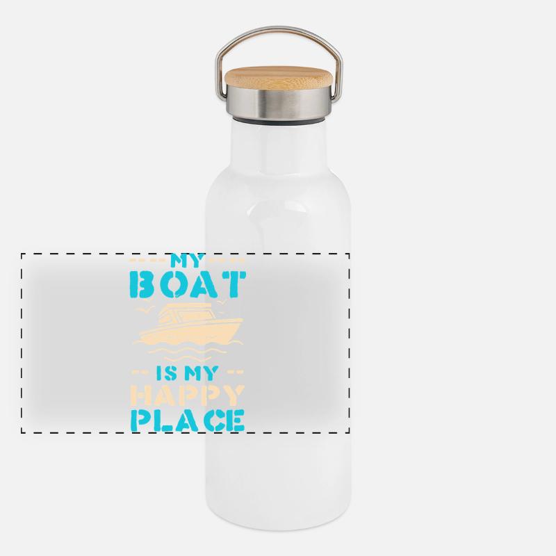 Le bateau comme lieu heureux – motif maritime Gourde isotherme avec bouchon en bambou