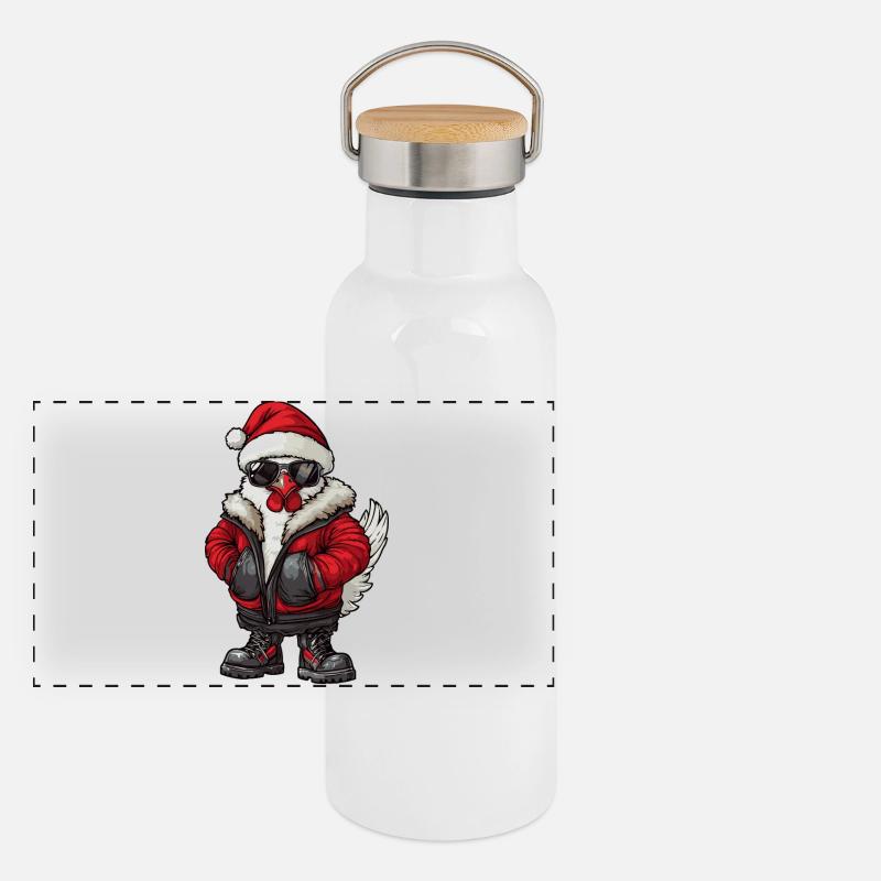 Chicken Christmas Winter Panoramic Thermal Bottle with Bamboo Lid