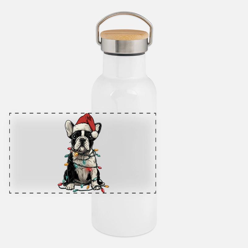 Noël du bouledogue français Gourde isotherme avec bouchon en bambou