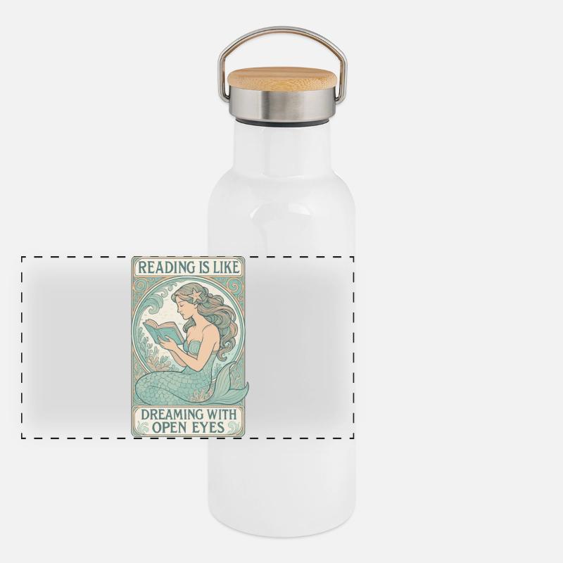 Meerjungfrau Nixe Lesen Träumen Bücher Geschenk Panorama Thermosflasche mit Bambusdeckel