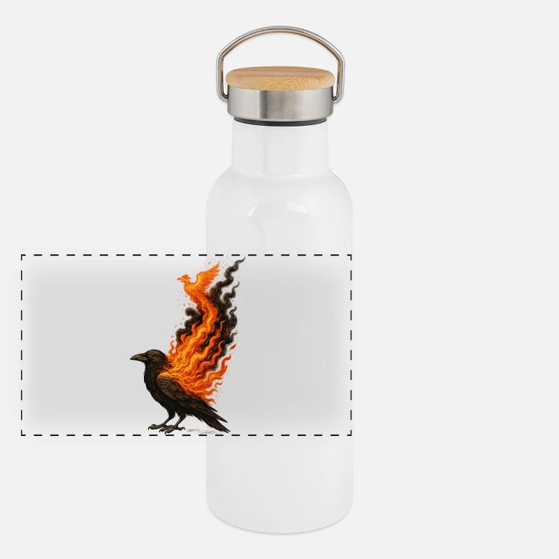 Phoenix Raven: Fire Rebirth Panoramic Thermal Bottle with Bamboo Lid