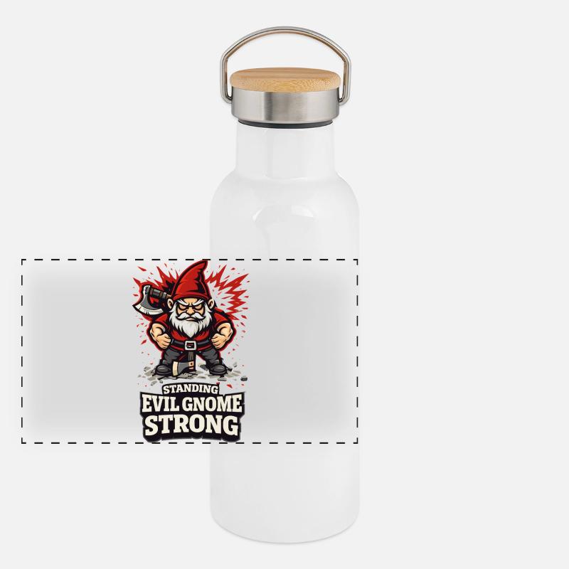 Evil Gnome, Dark Gnome, Goth Gnome, Funny Gnome Panoramic Thermal Bottle with Bamboo Lid