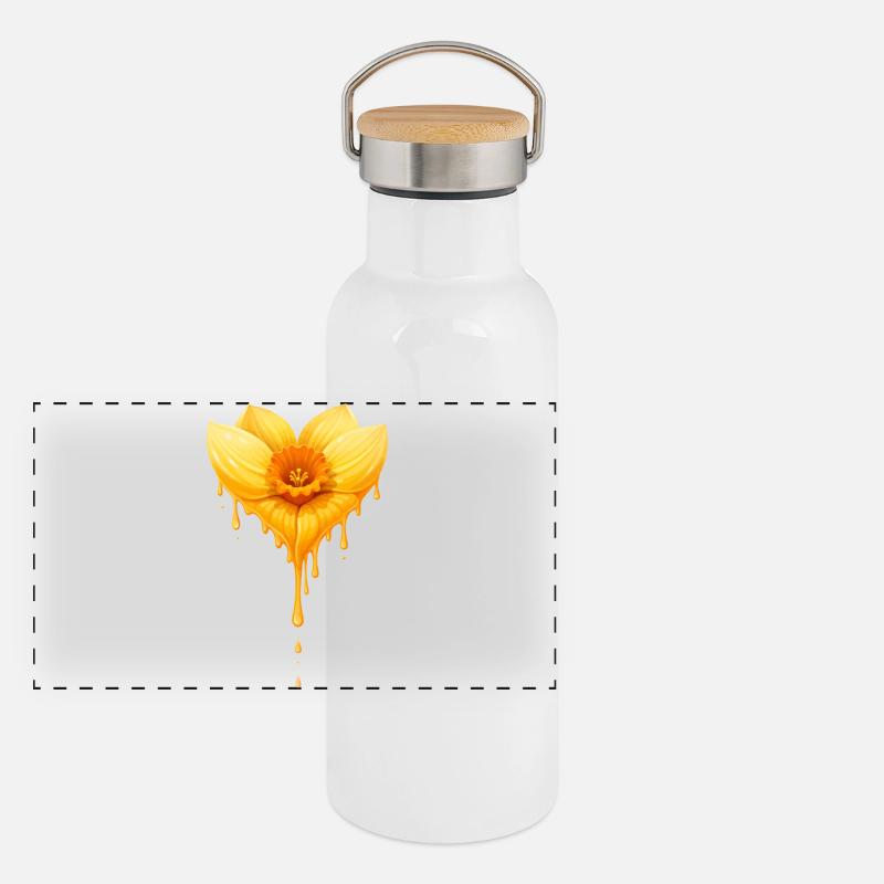 Narzissenblüte Herzform Illustration Panorama Thermosflasche mit Bambusdeckel