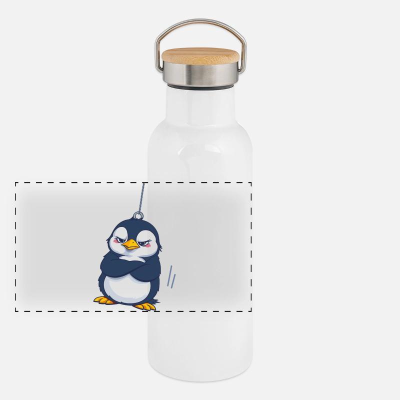 Pingouin grognon suspendu  Gourde isotherme avec bouchon en bambou