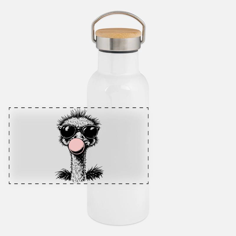 Cool Ostrich Blowing Bubblegum Panoramic Thermal Bottle with Bamboo Lid