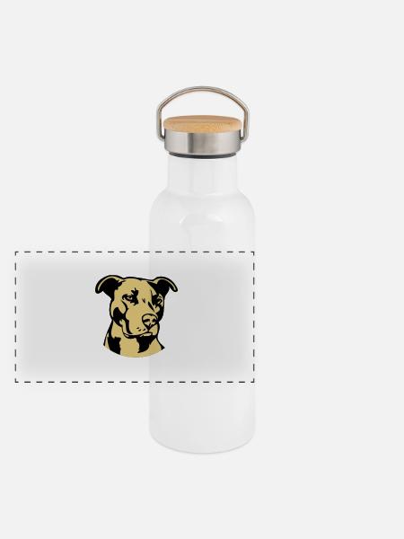 Pitbull zweifarbig - Hund Kampfhund - Panorama Thermosflasche mit Bambusdeckel - Weiß - Vorne