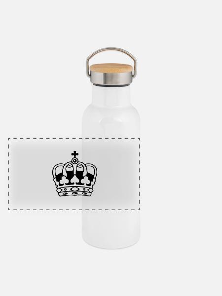 Crown / Krone / Couronne / Corona - Panoramic Thermal Bottle with Bamboo Lid - white - Front