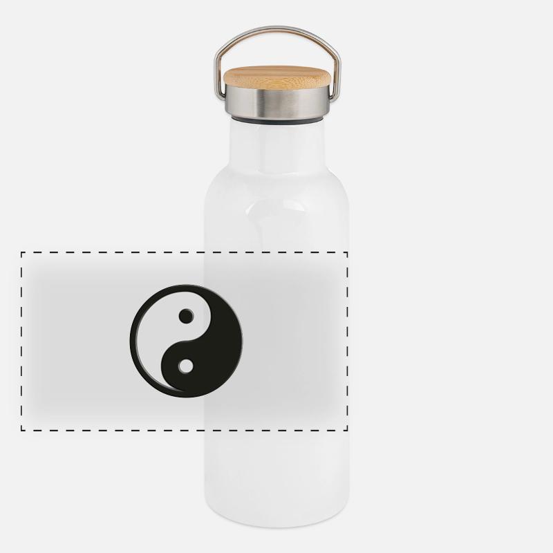 Yin et Yang symbole | noir et blanc Gourde isotherme avec bouchon en bambou