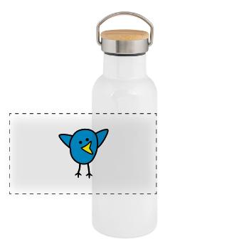 Vogel - Panorama Thermosflasche mit Bambusdeckel - Weiß - Vorne
