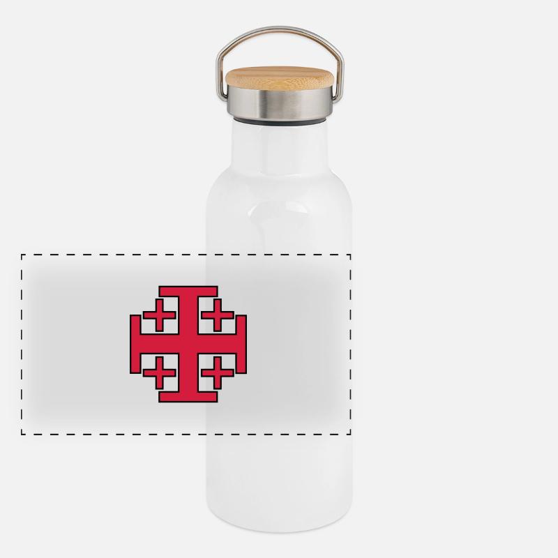 Tempelritter Kreuzfahrer Panorama Thermosflasche mit Bambusdeckel