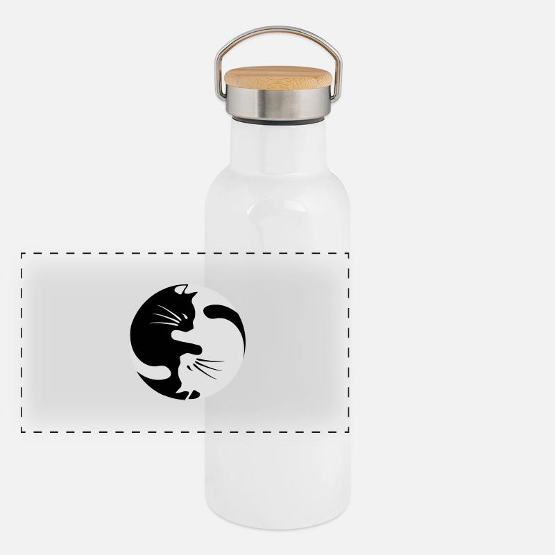 chat yin yang Gourde isotherme avec bouchon en bambou