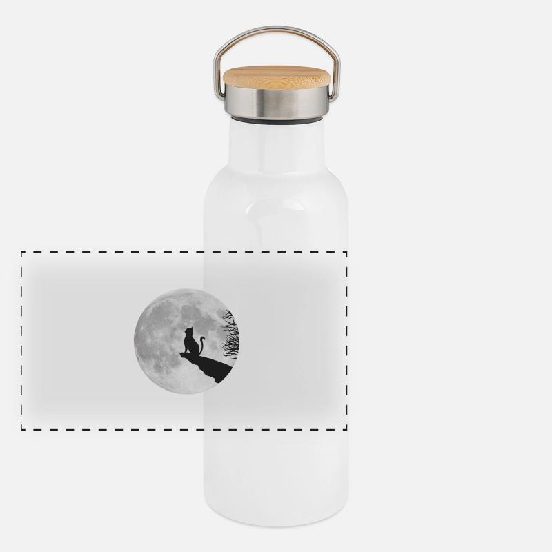 Chat lune pleine lune kitty cat rock Gourde isotherme avec bouchon en bambou