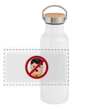 Emoticon - Gegen Rechts - Panorama Thermosflasche mit Bambusdeckel - Weiß - Vorne
