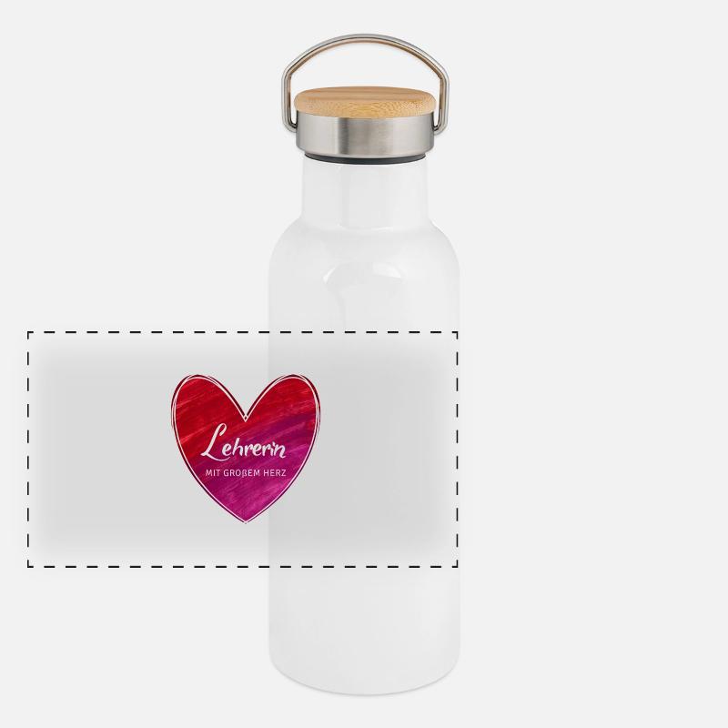 Lehrerin mit großem Herz Panorama Thermosflasche mit Bambusdeckel
