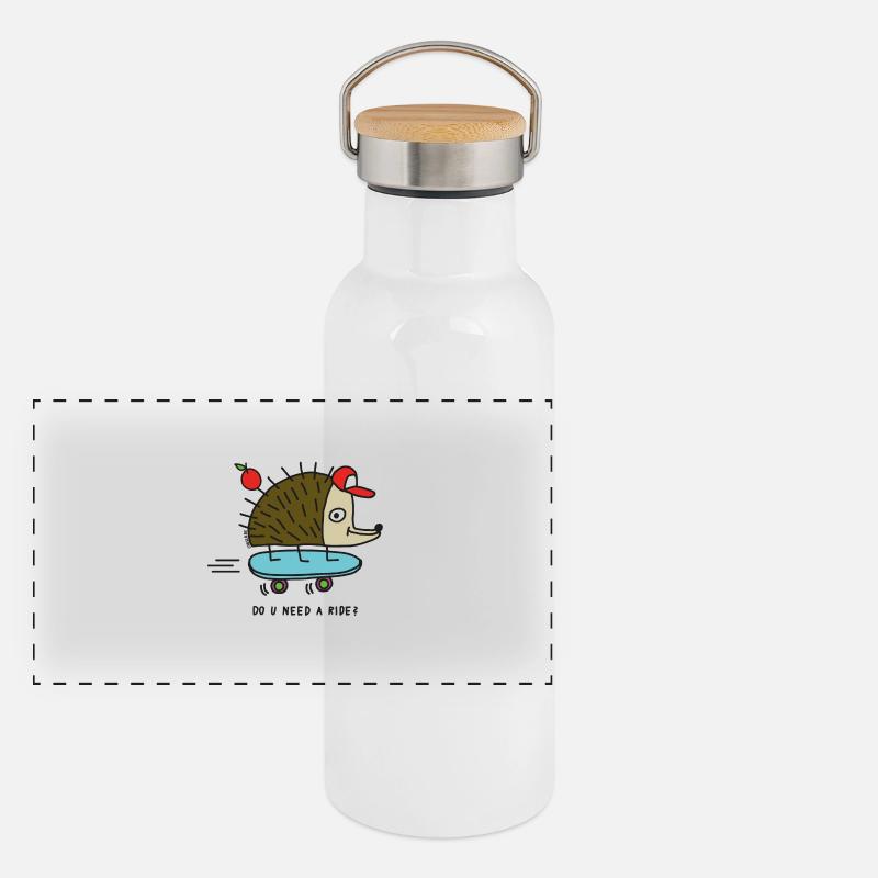 Skater Igel by Cheslo Panorama Thermosflasche mit Bambusdeckel