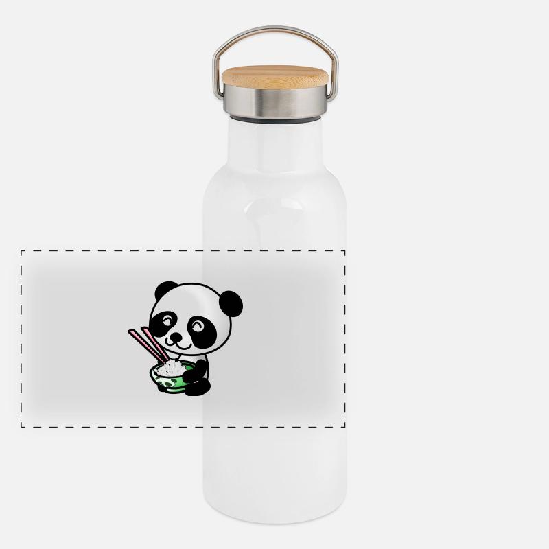 Panda doux avec un bol de riz Gourde isotherme avec bouchon en bambou
