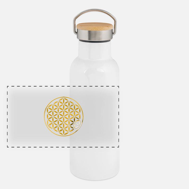 fleur de la vie 1 - or timbre Gourde isotherme avec bouchon en bambou
