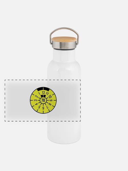 TÜV 1970 - Panorama Thermosflasche mit Bambusdeckel - Weiß