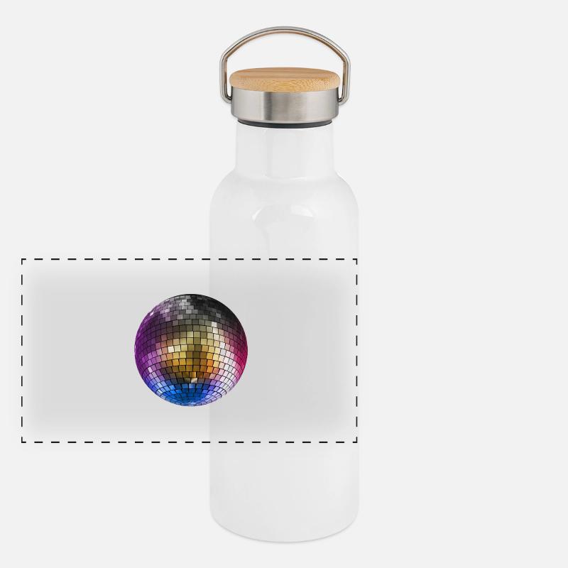 Diskokugel Mirrorball farbig Panorama Thermosflasche mit Bambusdeckel