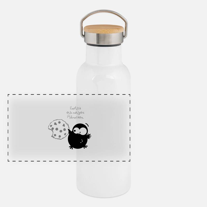 Eine Eule // Endlich ein ruhiges Plätzchen. Panorama Thermosflasche mit Bambusdeckel