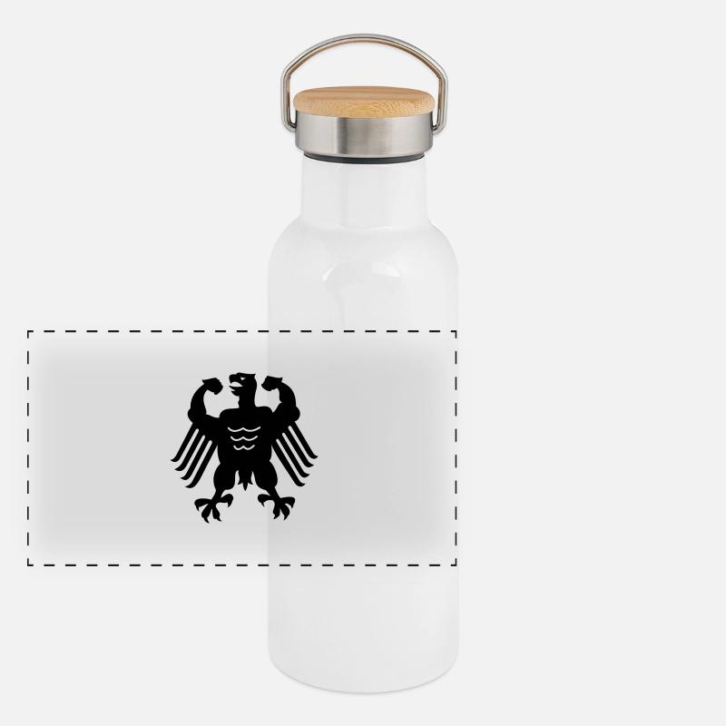 Deutscher Muskel-Adler / German chicken (b, 1c) Panorama Thermosflasche mit Bambusdeckel