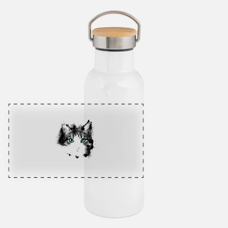 Yeux chat Gourde isotherme avec bouchon en bambou