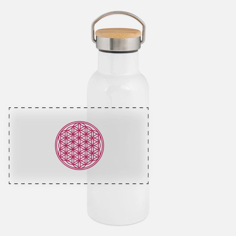 Blume des Lebens Panorama Thermosflasche mit Bambusdeckel