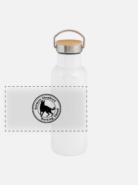 GSD Working Squad - Panorama Thermosflasche mit Bambusdeckel - Weiß