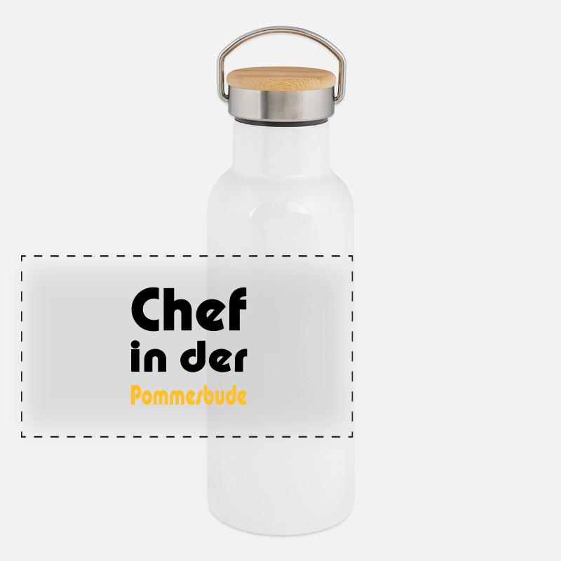 Chef in der Pommesbude Panorama Thermosflasche mit Bambusdeckel