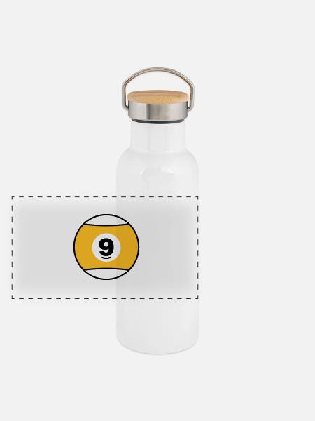 Billardkugel No 9 - gelb - V2 - Panorama Thermosflasche mit Bambusdeckel - Weiß - Vorne