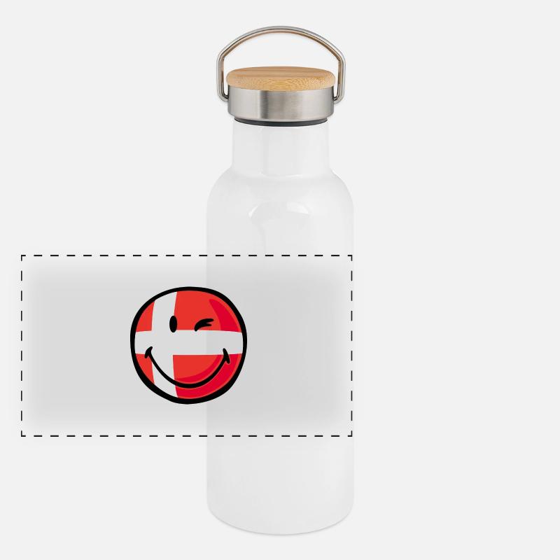 Smiley Flag Denmark Panorama Thermosflasche mit Bambusdeckel